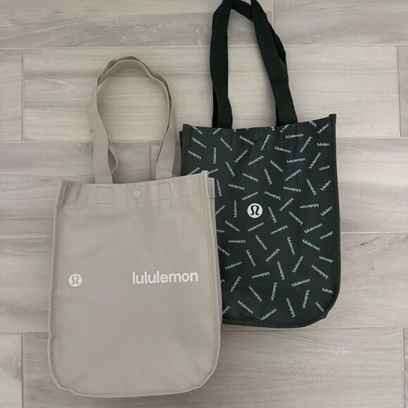 2 Lululemon Reusable Shopping Bags Small Green and Grey - Picture 1 of 6
